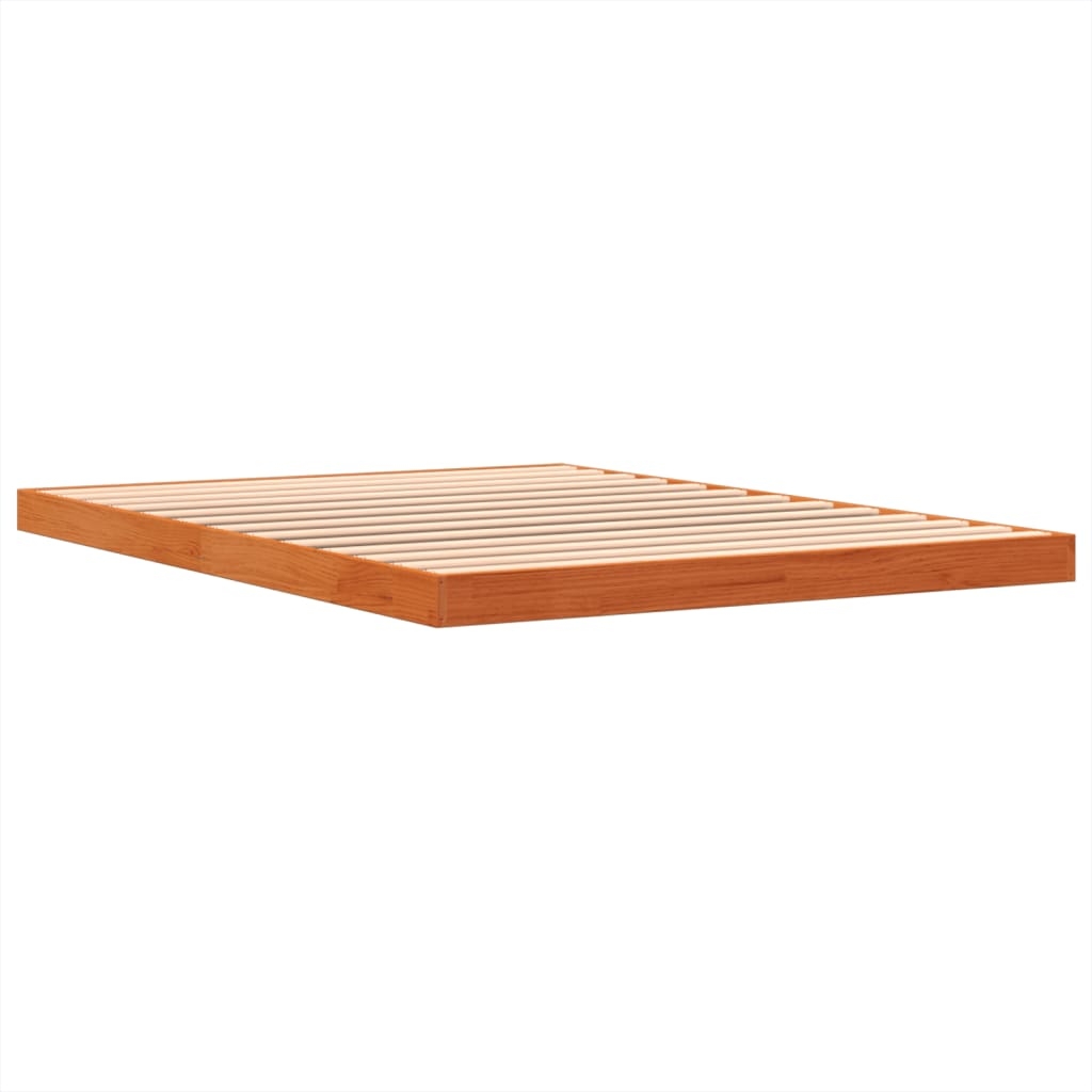 vidaXL Sängram vaxad brun 135x190 cm massiv furu
