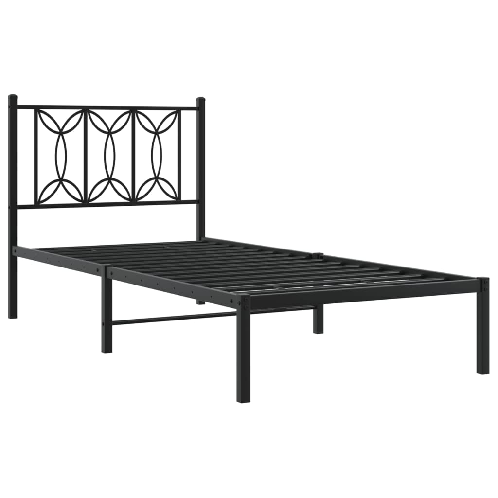 vidaXL Sängram med huvudgavel metall svart 90x190 cm