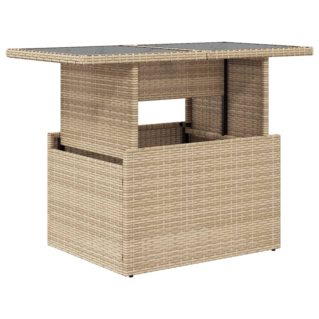 vidaXL Trädgårdsbord med glasskiva beige 100x55x73 cm konstrotting