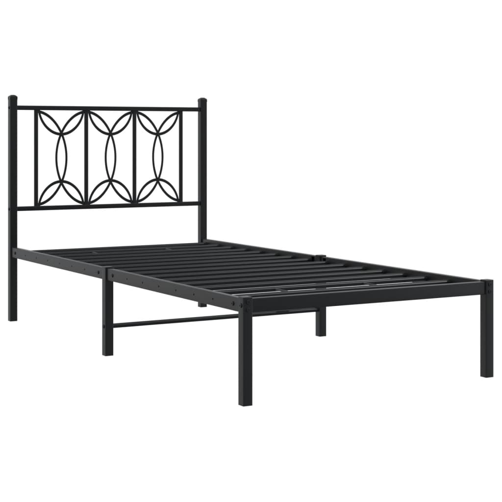 vidaXL Sängram med huvudgavel metall svart 90x200 cm