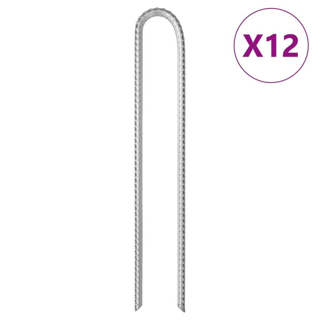 vidaXL Tältpinnar 12 st U-formade 37 cm Ø10 mm galvaniserat stål