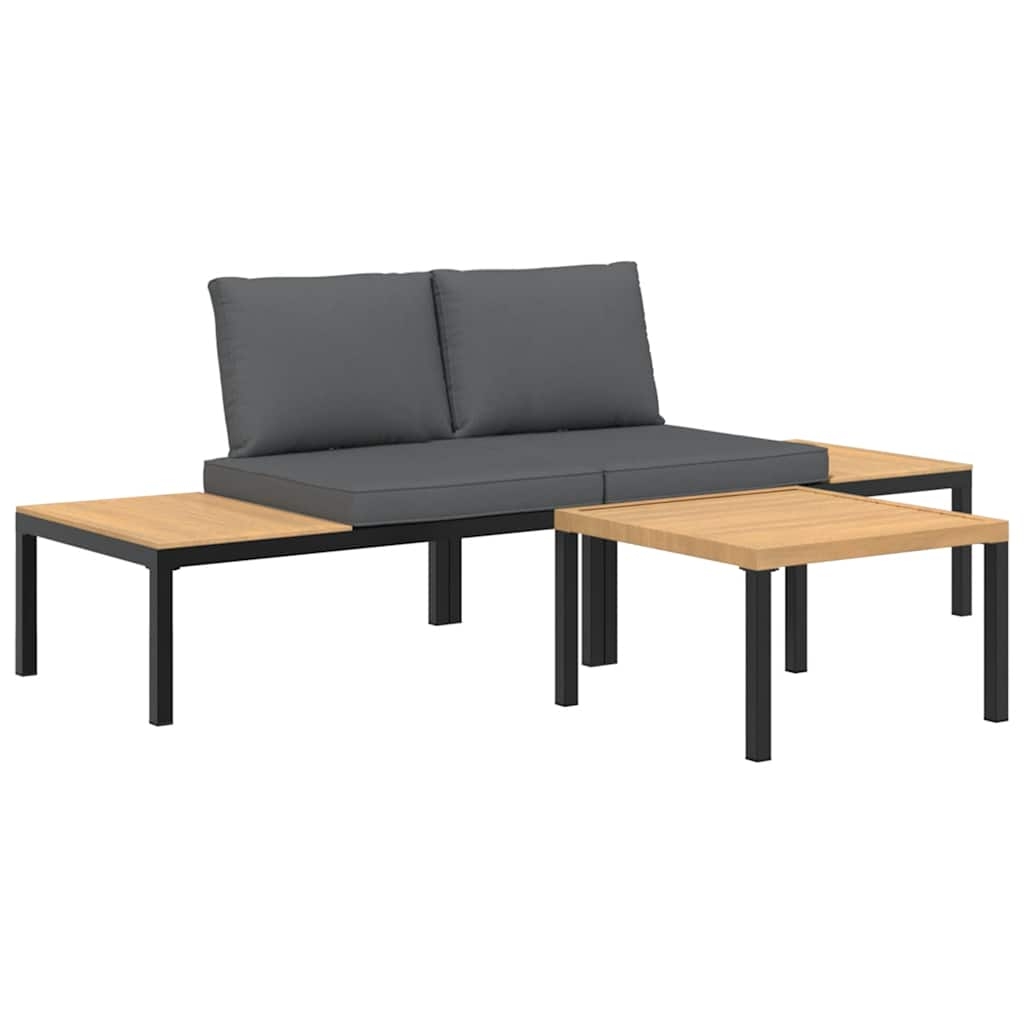vidaXL Trädgårdssoffa med dynor 3 delar svart aluminium
