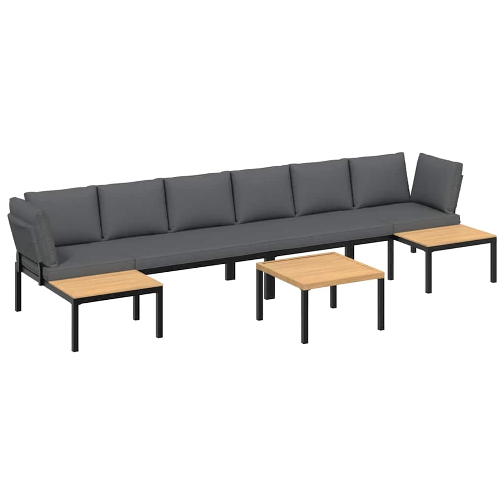 vidaXL Trädgårdssoffa med dynor 5 delar svart aluminium