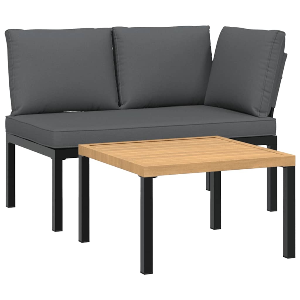 vidaXL Trädgårdssoffa med dynor 2 delar svart aluminium