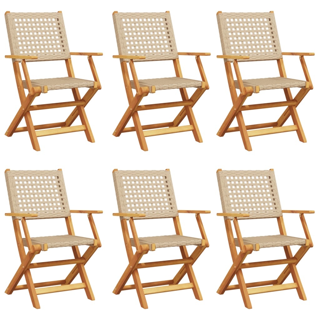 vidaXL Taitettavat puutarhatuolit 6 kpl beige polyrottinki / täysi puu