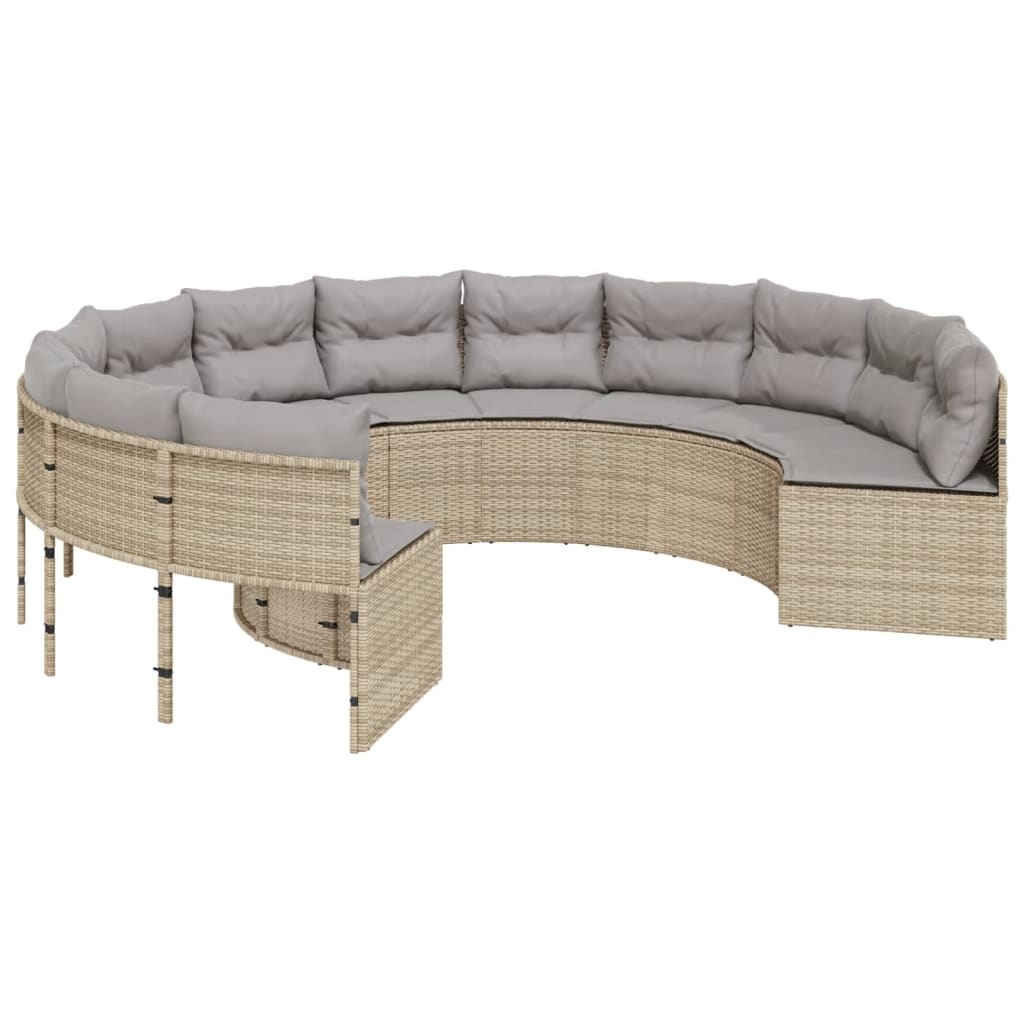 vidaXL Trädgårdssoffa med dynor rund beige konstrotting