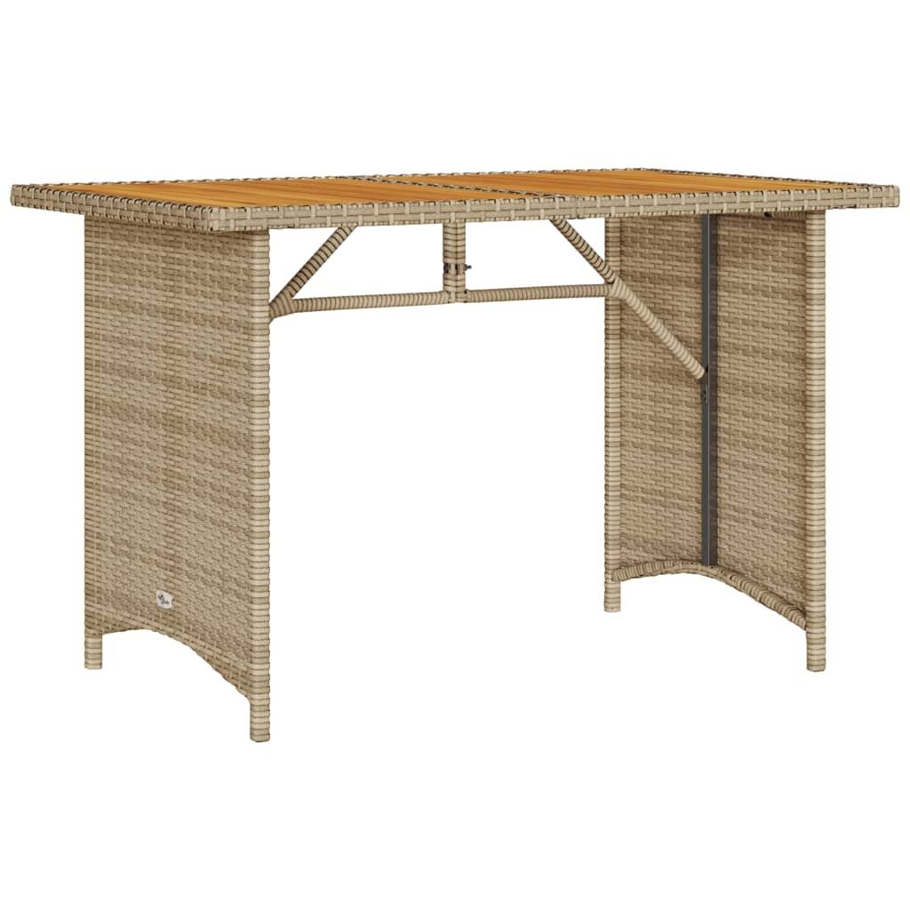vidaXL Trädgårdsbord med träskiva beige 110x68x70 cm konstrotting