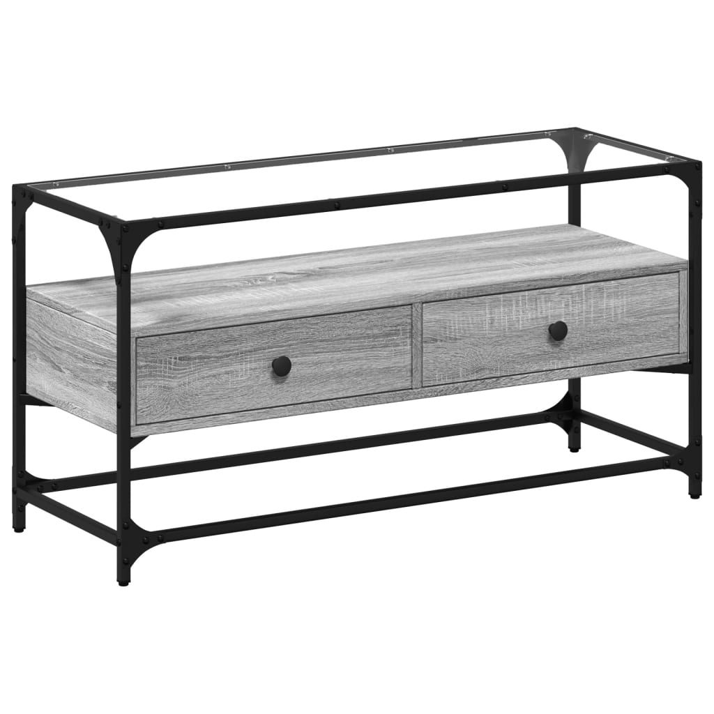vidaXL Tv-bänk med glasskiva grå sonoma 98x35x51 cm konstruerat trä