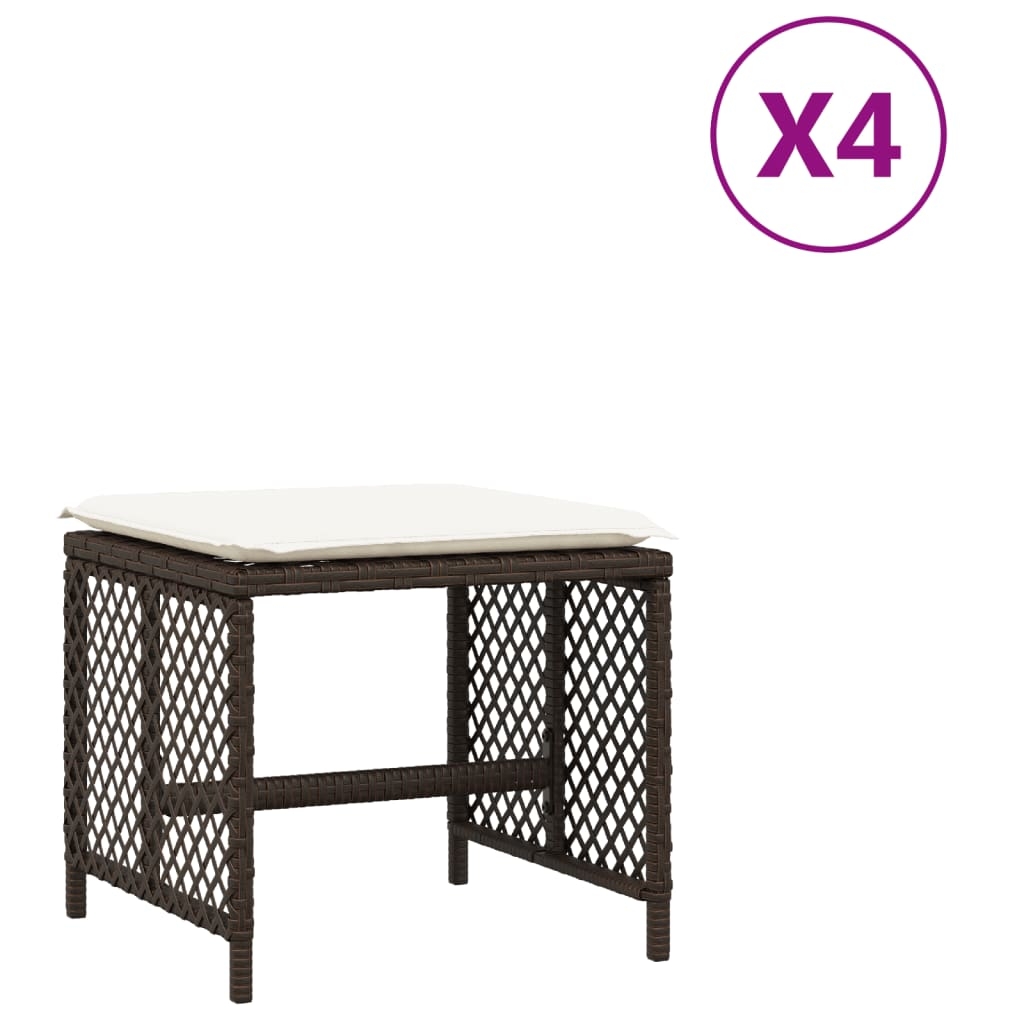 vidaXL Trädgårdspallar med dynor 4 st brun 41x41x36 cm konstrotting