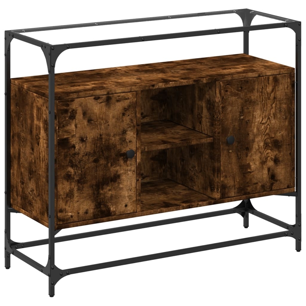 vidaXL Skänk med glasskiva rökfärgad ek 98x35x81 cm konstruerat trä