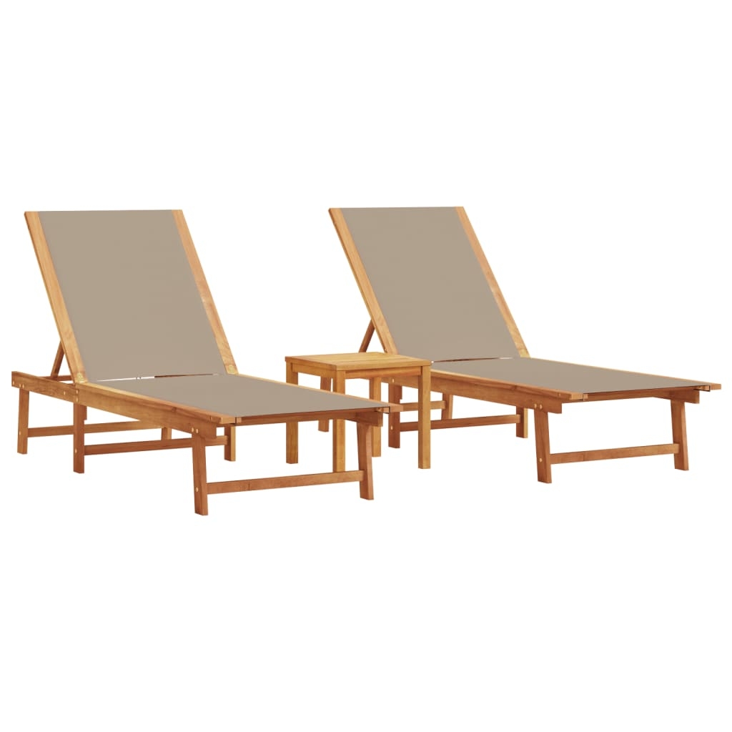 vidaXL Solsäng 2 st med bord taupe massivt akaciaträ och textilene