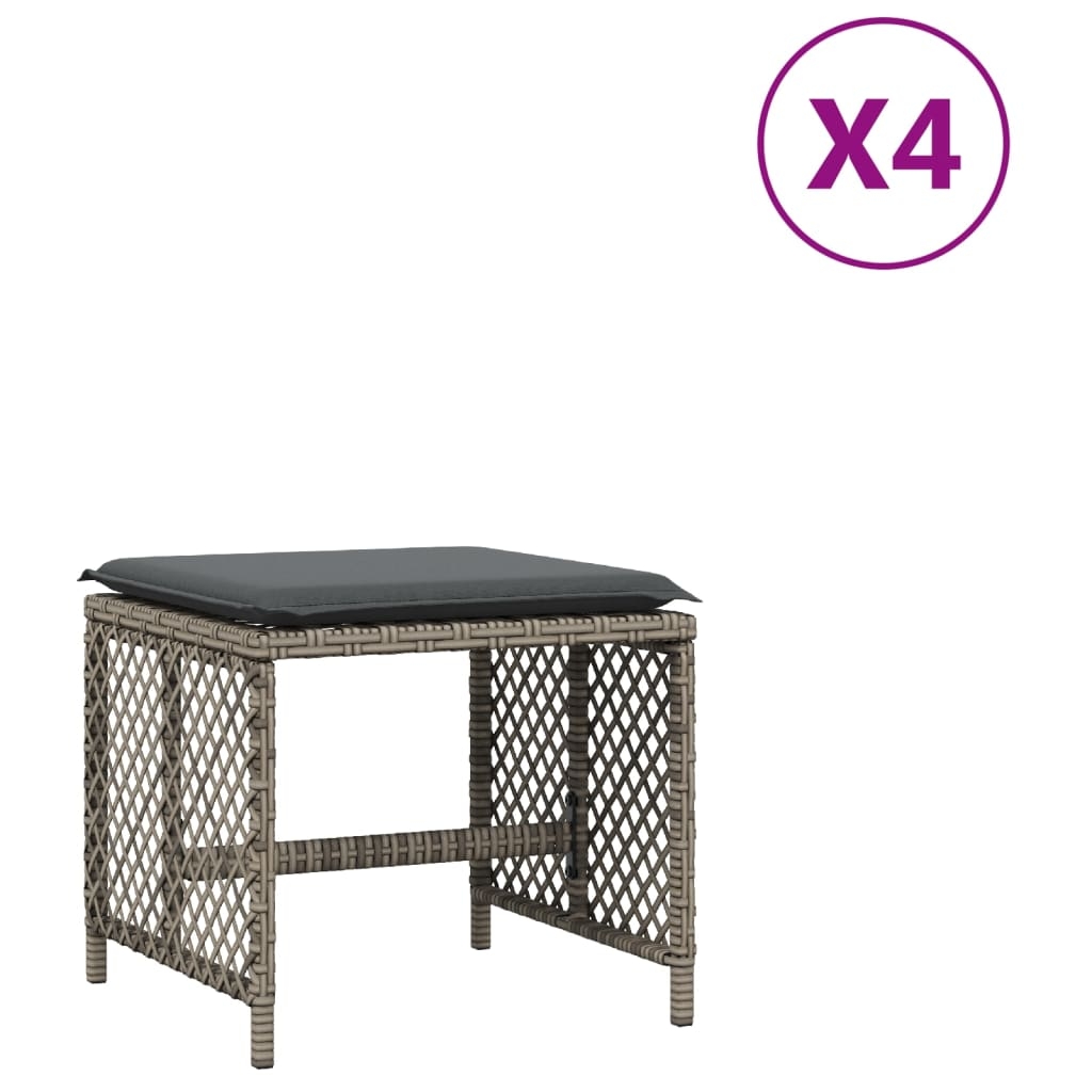 vidaXL Trädgårdspallar med dynor 4 st grå 41x41x36 cm konstrotting