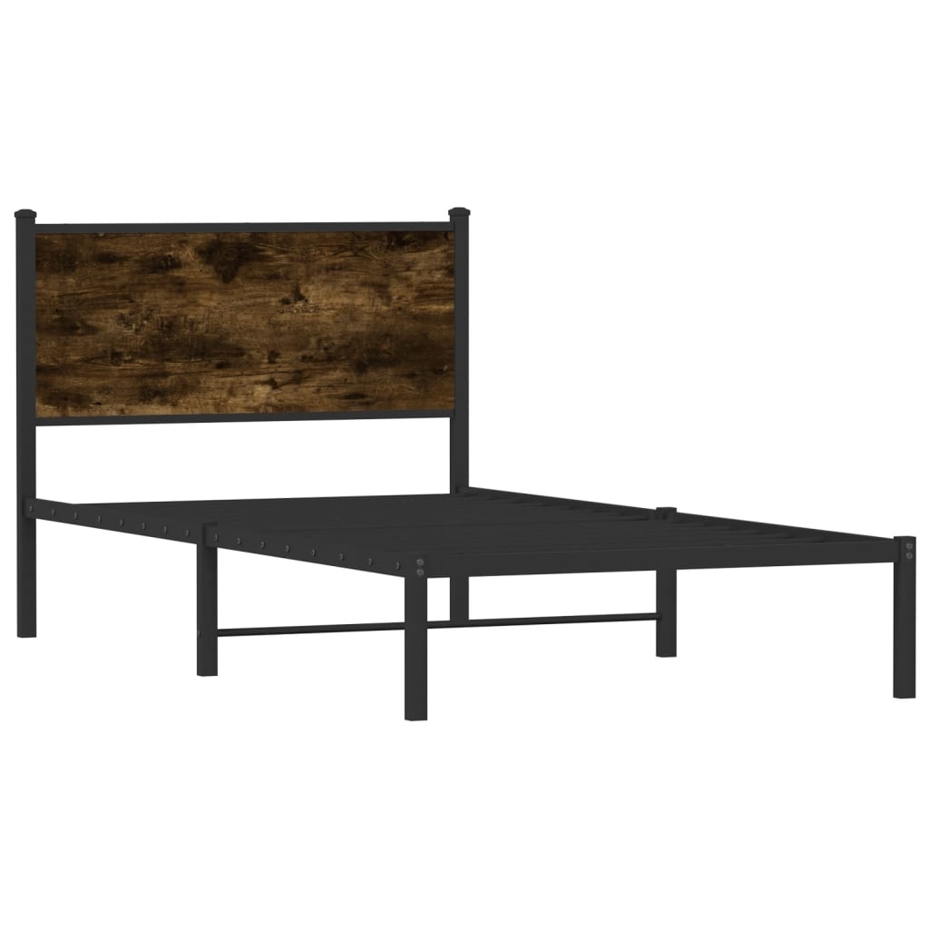 vidaXL Sängram utan madrass metall rökfärgad ek 100x190 cm