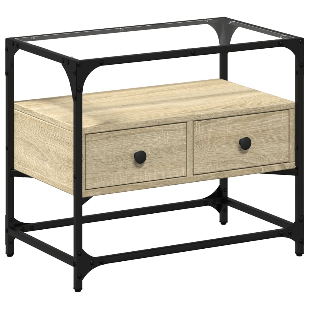 vidaXL Tv-bänk med glasskiva sonoma ek 60x35x51 cm konstruerat trä