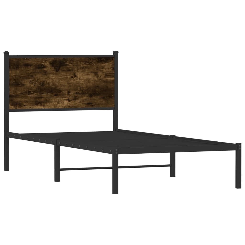 vidaXL Sängram utan madrass metall rökfärgad ek 90x190 cm