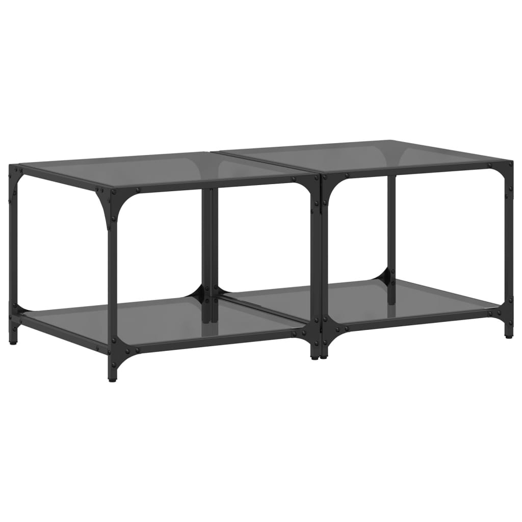 vidaXL Soffbord med svart glasskiva 2 st 50x50x40 cm stål