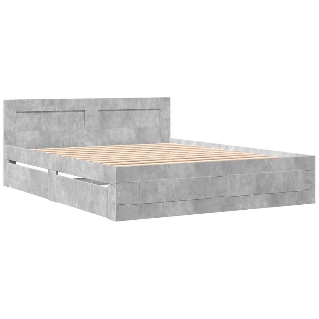 vidaXL Sängram med huvudgavel betonggrå 160x200 cm konstruerat trä