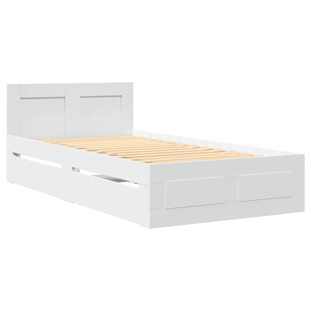 vidaXL Sängram med huvudgavel vit 75x190 cm konstruerad trä