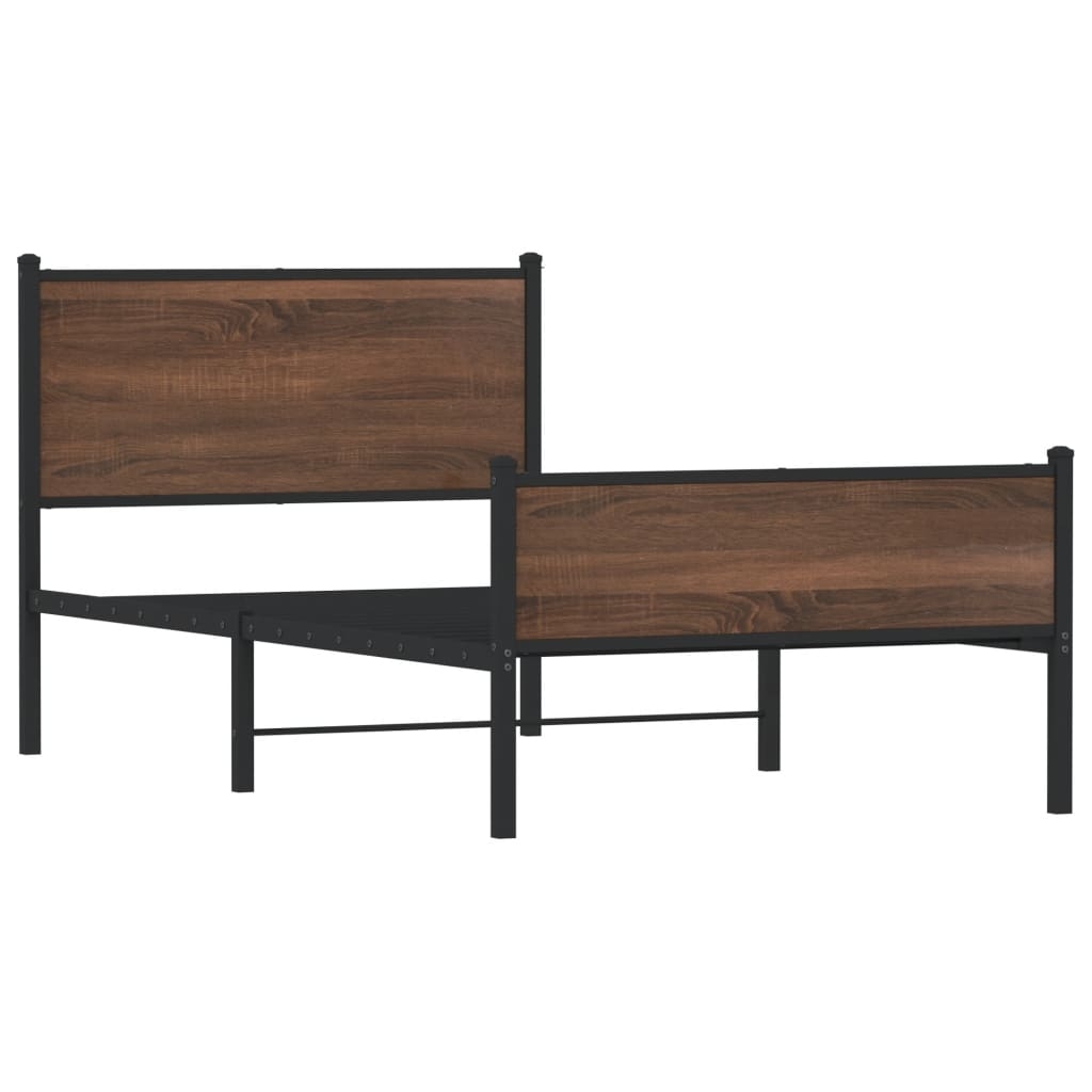 vidaXL Sängram utan madrass metall brun ek 100x190 cm
