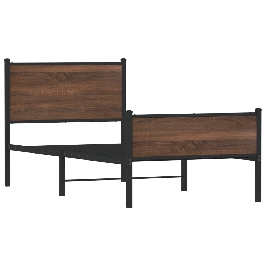 vidaXL Sängram utan madrass metall brun ek 90x200 cm
