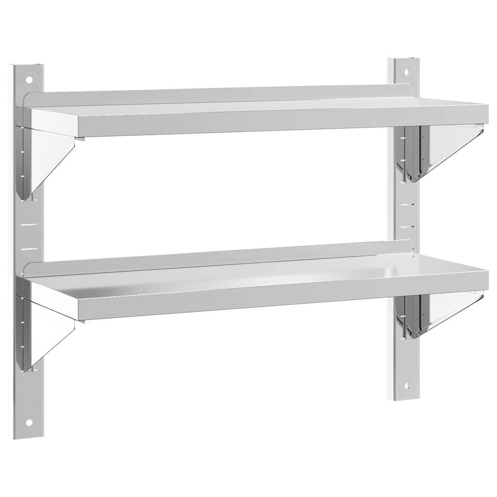 vidaXL Vägghyllor 2 nivåer 75x23,5x60 cm silver rostfritt stål