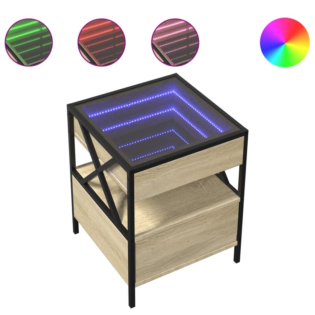 vidaXL Sängbord med Infinity LEDs sonoma-ek 40x40x51 cm
