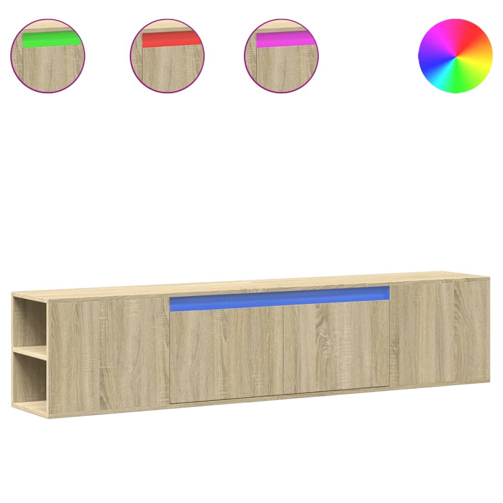 vidaXL Väggmonterad tv-bänk LEDs sonoma-ek 180x31x39,5 cm