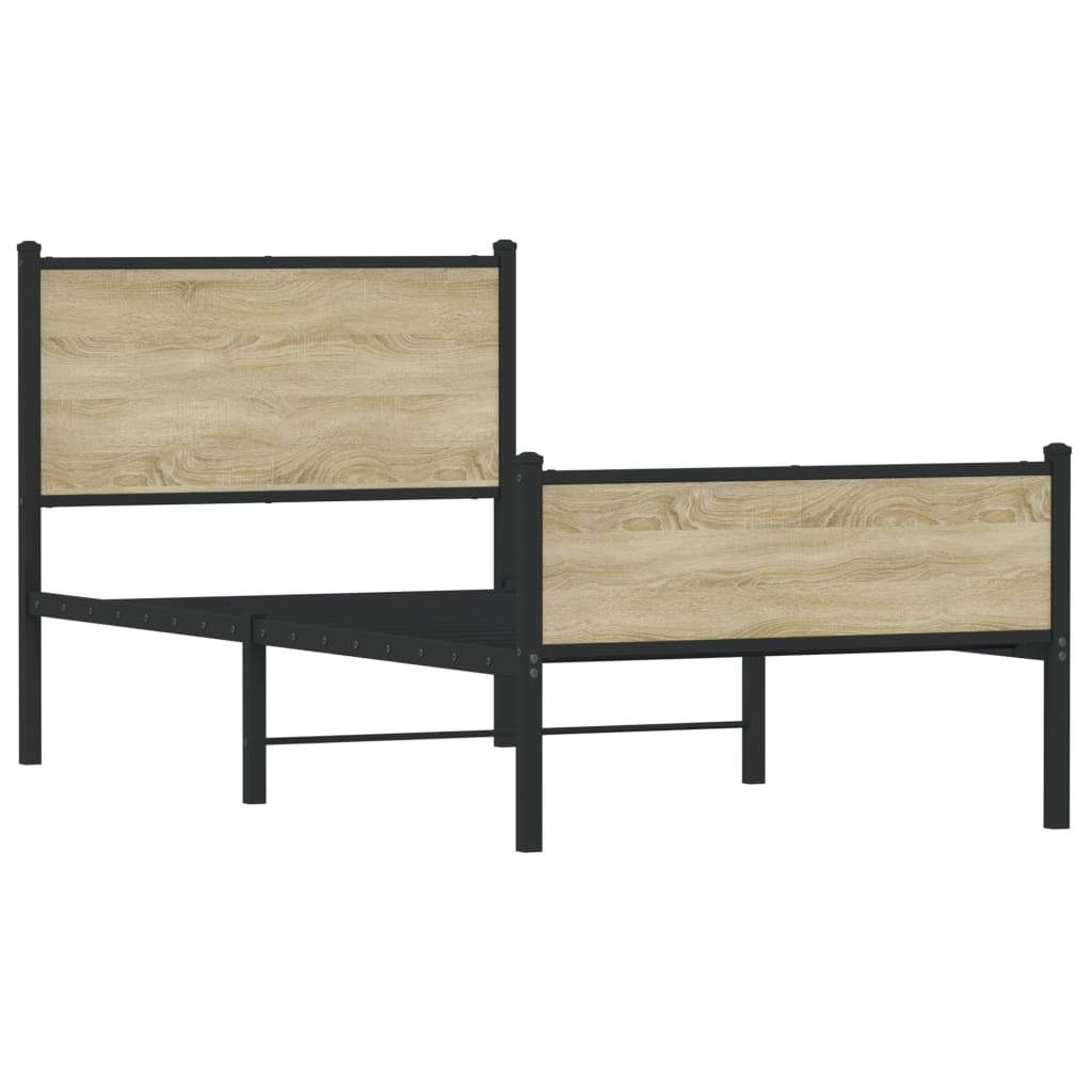 vidaXL Sängram utan madrass metall sonoma-ek 107x203 cm