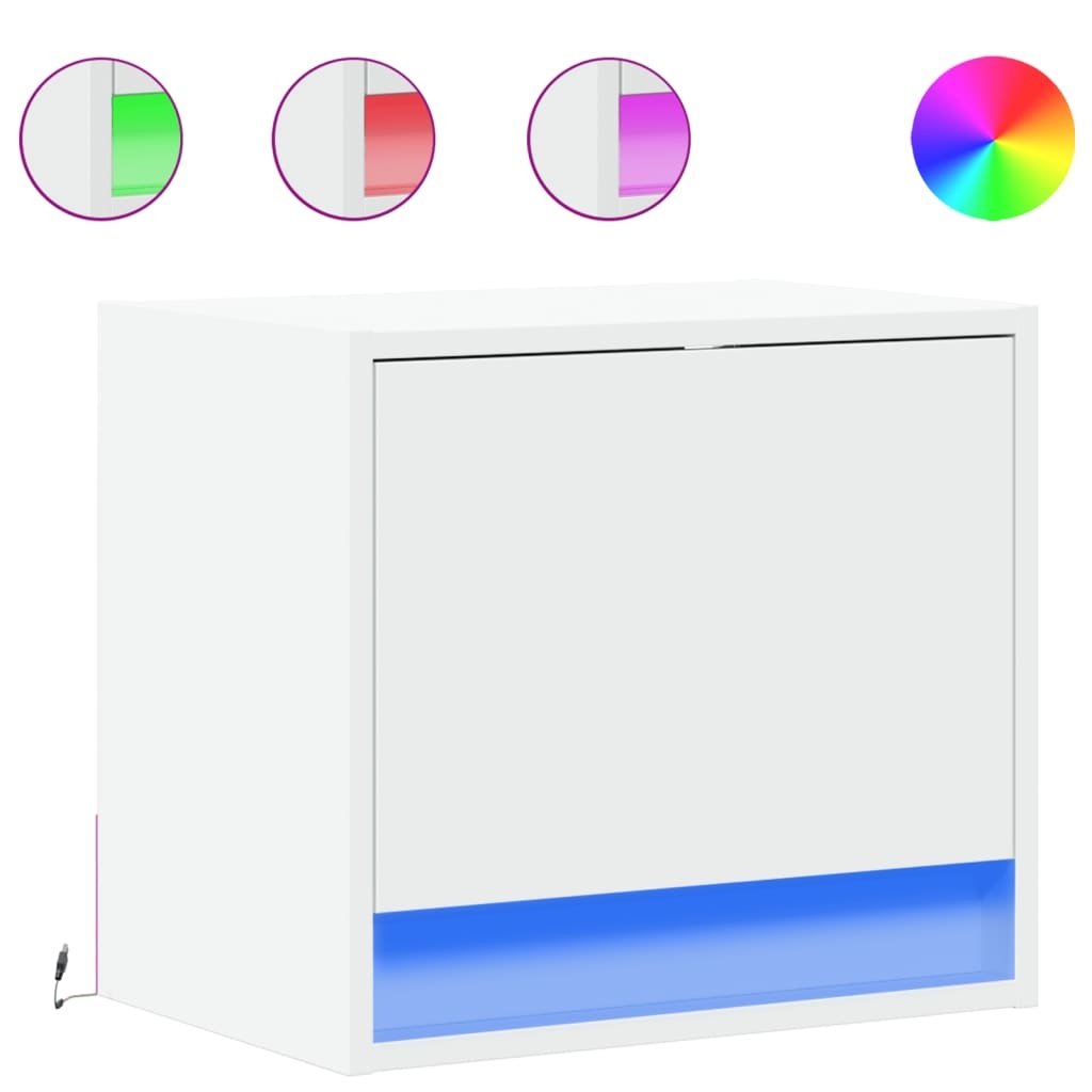 vidaXL Vegghengte nattbord med LED-lys 2 stk hvit