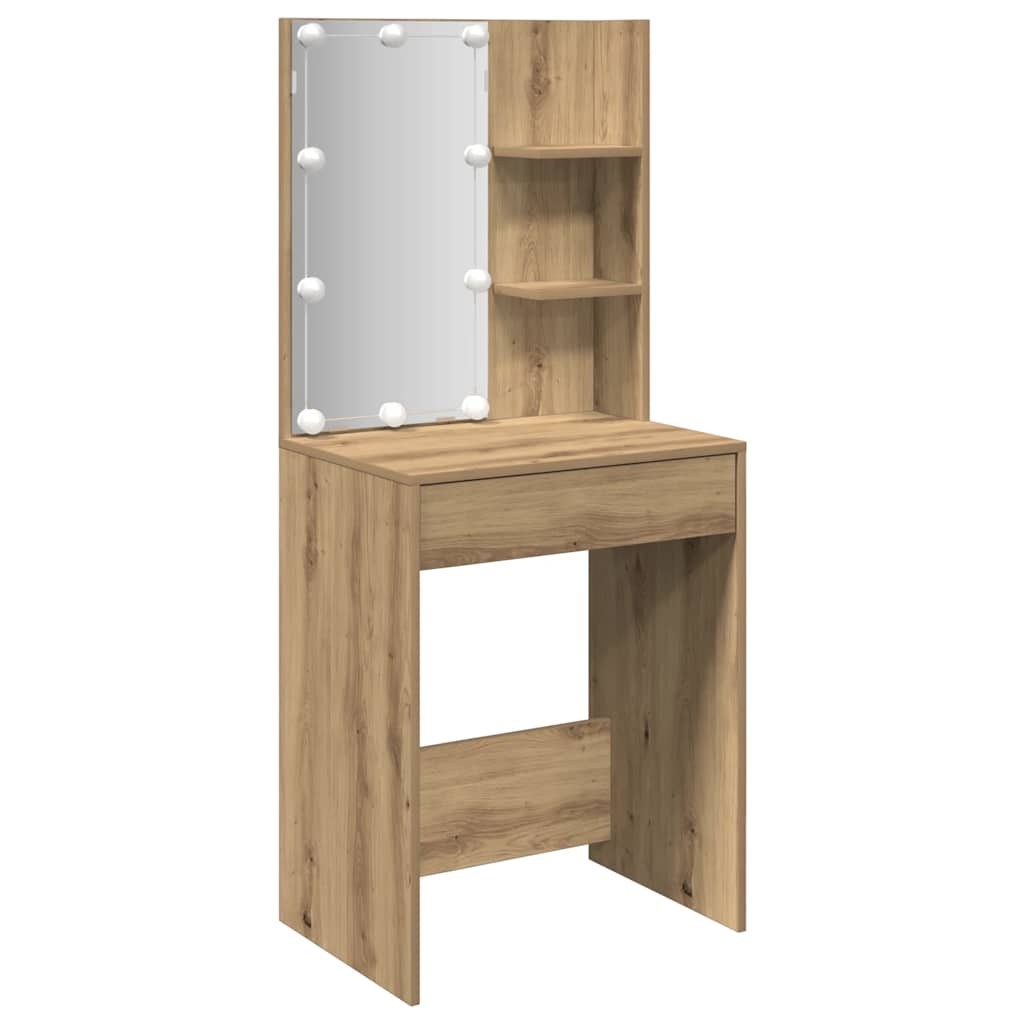 vidaXL Sminkebord med LED artisan eik 60x40x140 cm