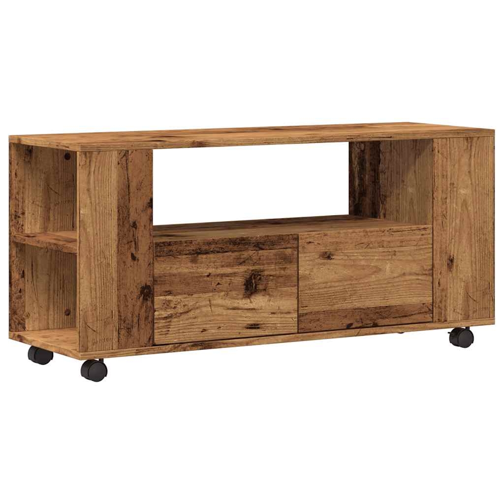 vidaXL TV-bänk med hjul åldrat trä 102x34,5x43 cm konstruerat trä