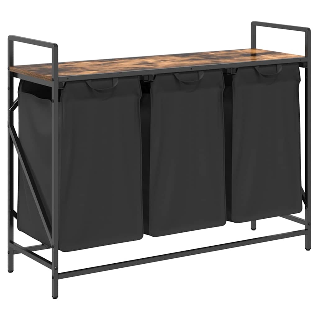 vidaXL vasketøjskurv 3 rum med hylde røget egetræsfarve