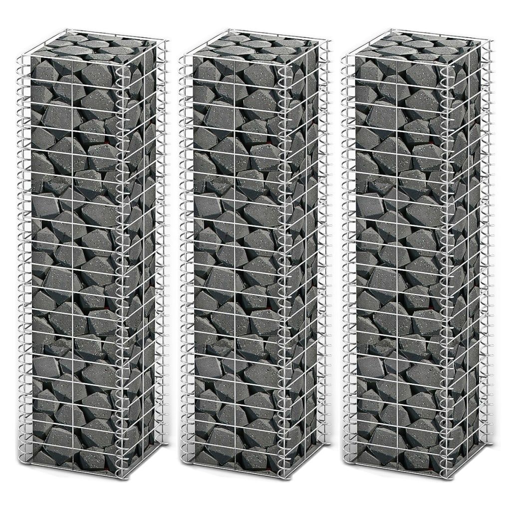 vidaXL Gabionkorg set 3 st galvaniserad tråd 25 x 25 x 100 cm