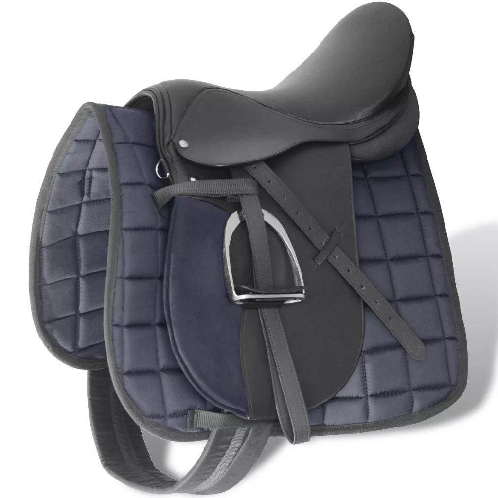 vidaXL Svart Ridsadel 17,5 Äkta läder 18 cm 5-i-1 Set