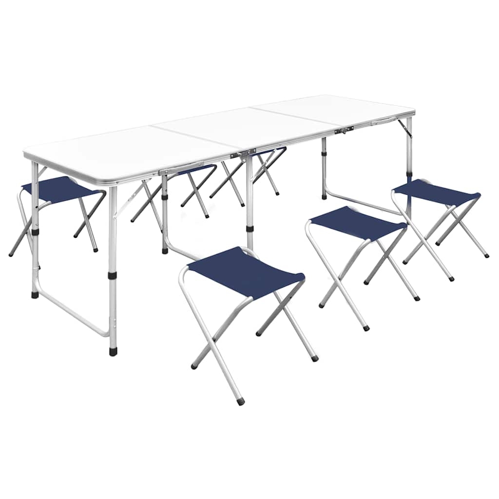 vidaXL Campingbord med 6 stolar, hopfällbar och justerbar i höjd) 180 x 60 cm