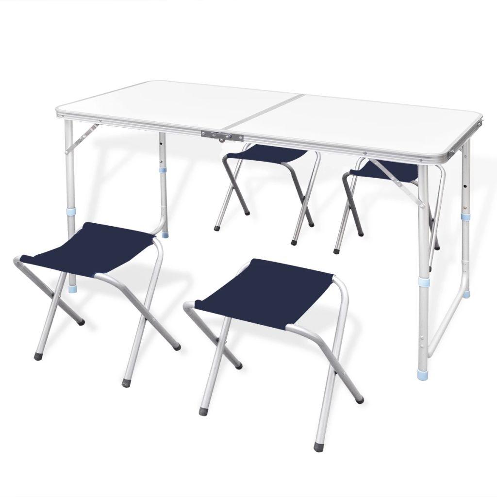 vidaXL Campingbord med 4 pallar set Aluminium 120 x 60 cm