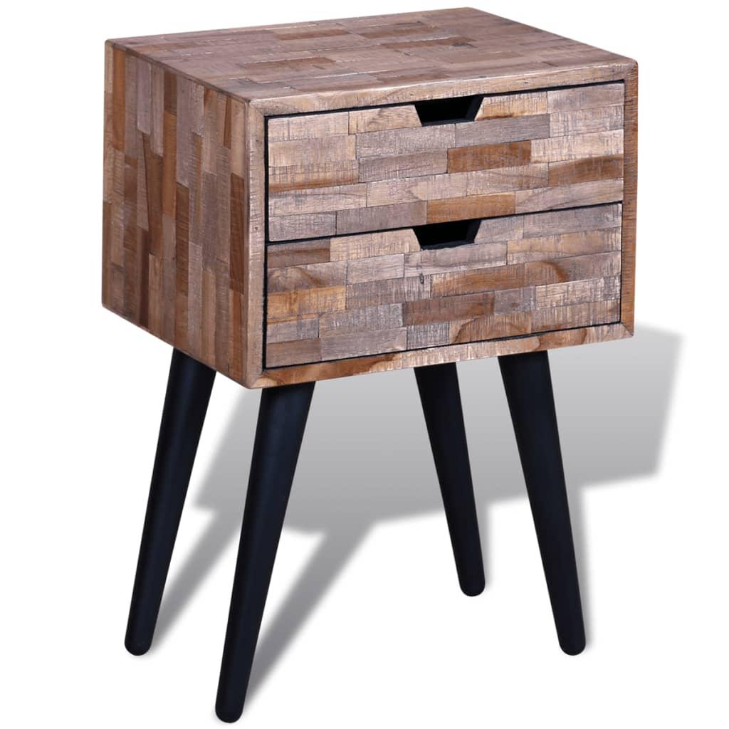 vidaXL Sängbord med 2 lådor massiv återvunnen teak