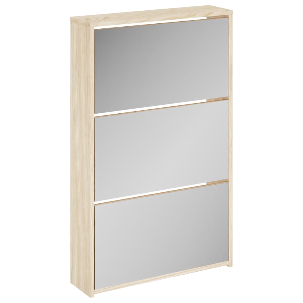 vidaXL Skoskåp med 3 lådor och spegel ek 63x17x102,5 cm