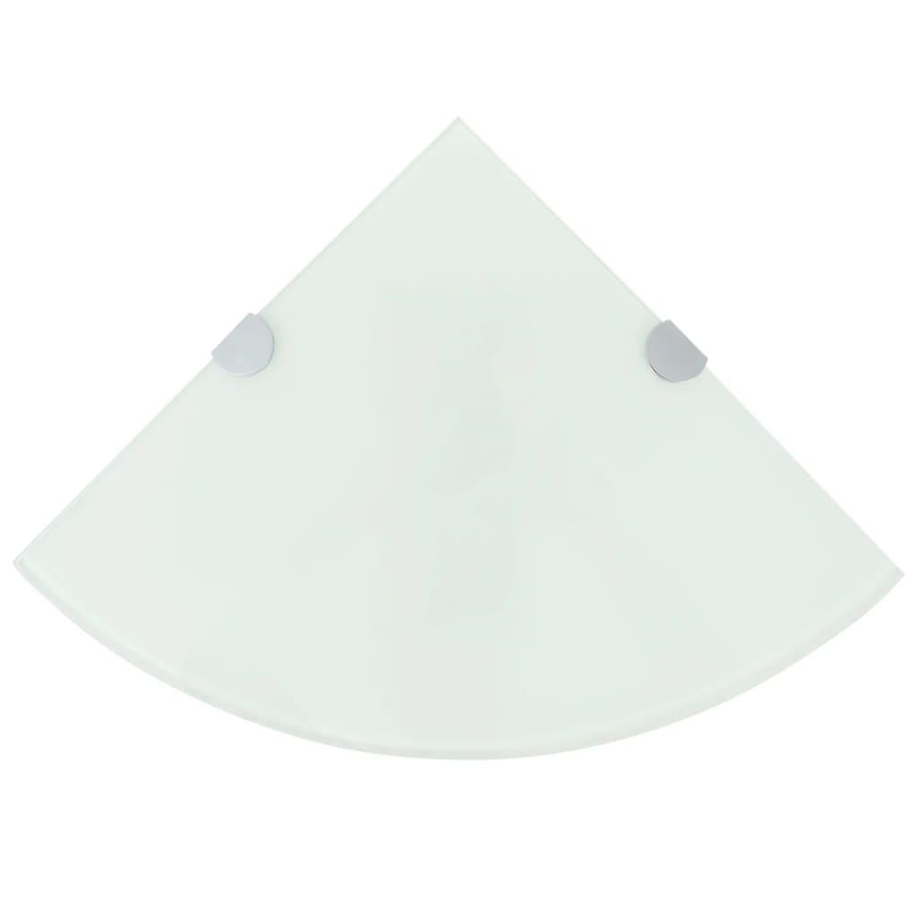 vidaXL Hörnhylla glas med förkromade hyllkonsoler vit 25x25 cm