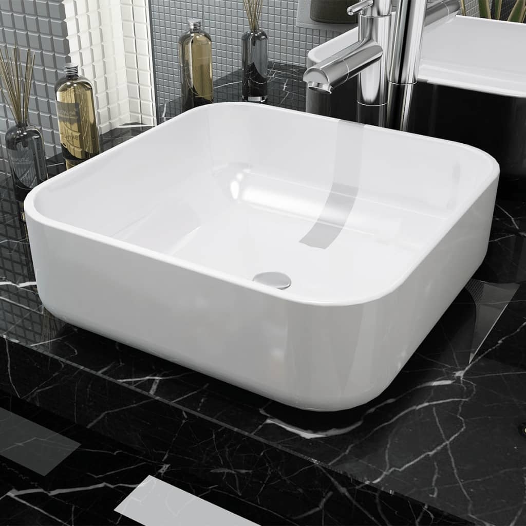 vidaXL Tvättställ fyrkantig keramik vit 39x39x13,5 cm
