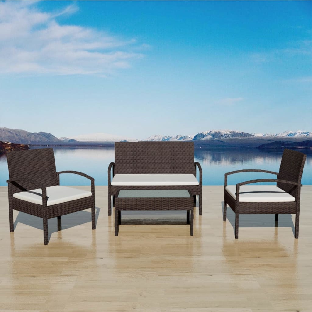 vidaXL Loungegrupp för trädgården med dynor 4 delar konstrotting