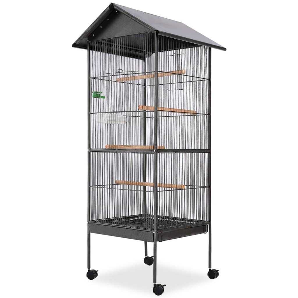 vidaXL Fågelbur med tak 66x66x155 cm stål