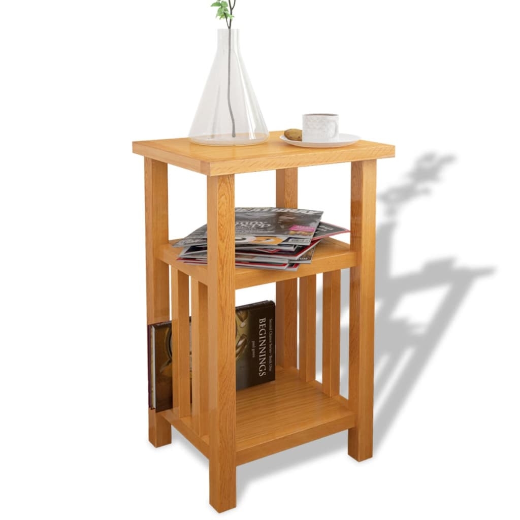 vidaXL Sidobord med tidningshylla 27x35x55 cm massiv ek
