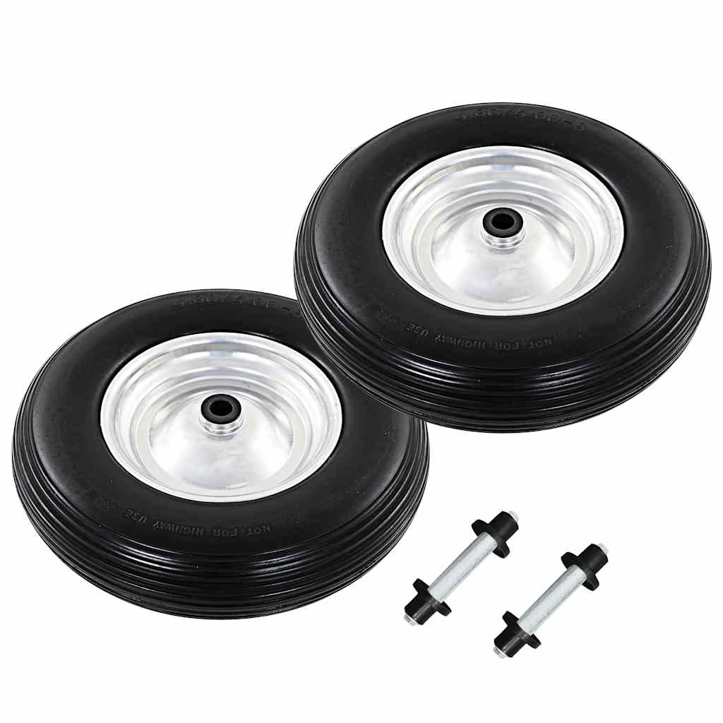 vidaXL Skottkärrehjul med axel 2 st massiv PU 4.00-8 390 mm