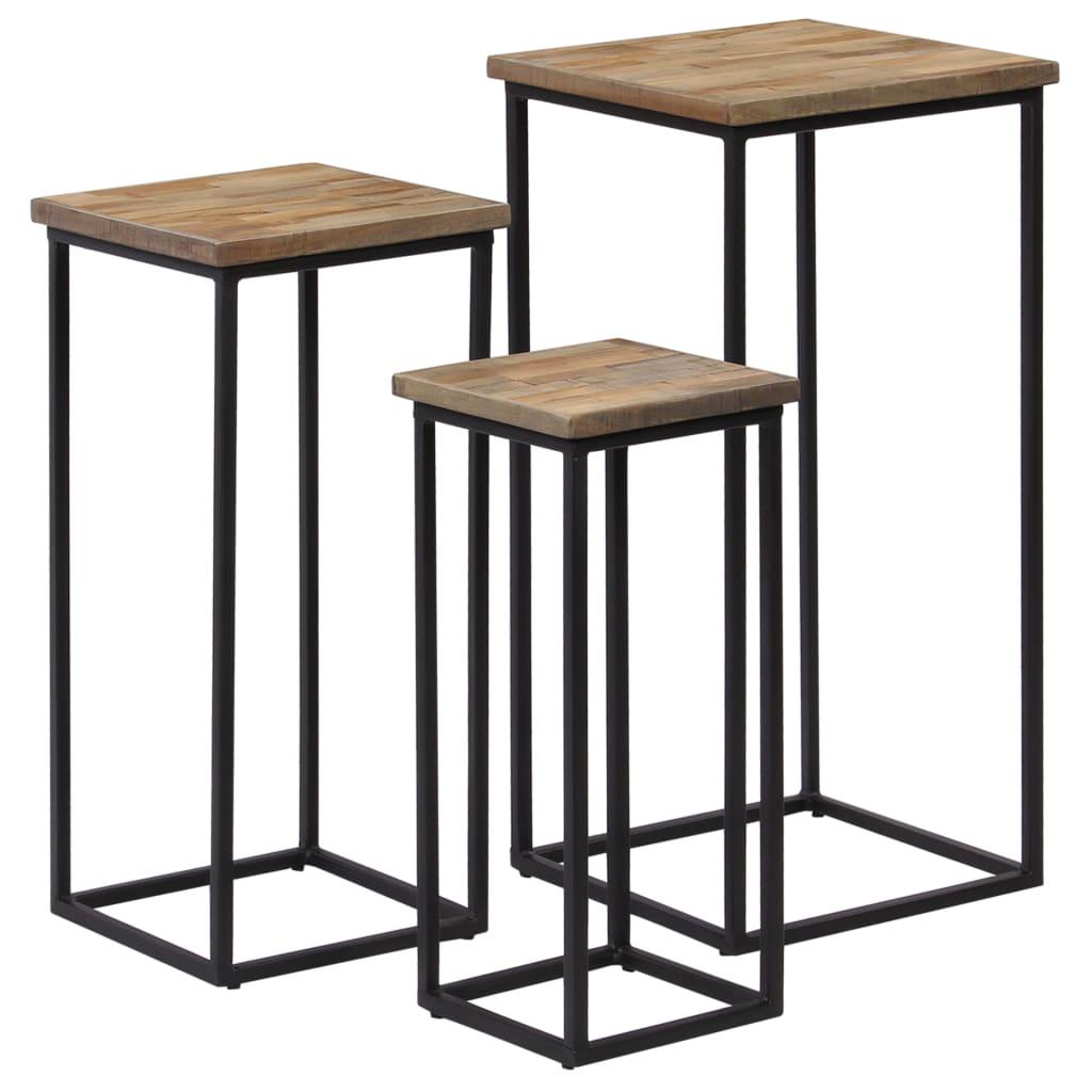 vidaXL Växtbord 3 st massiv återvunnen teak
