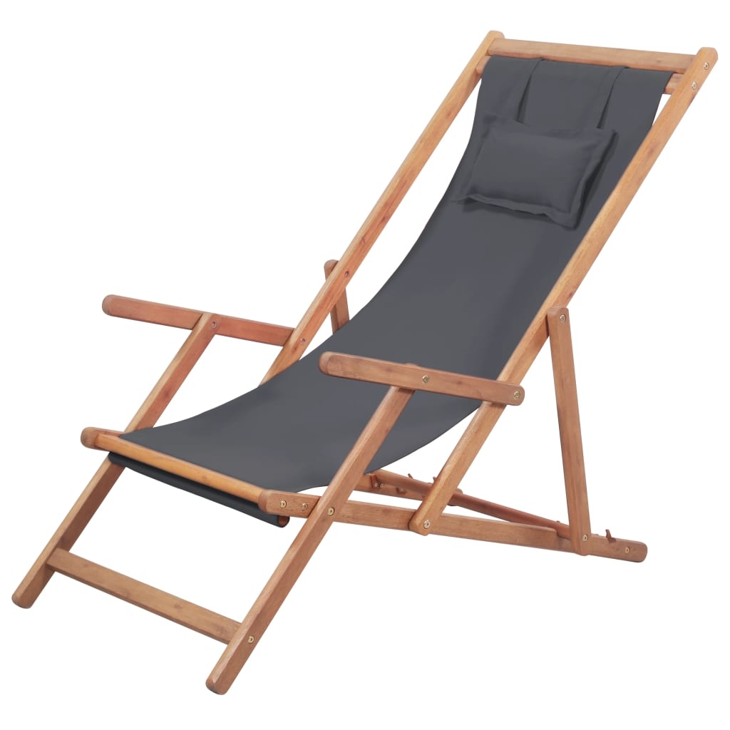 vidaXL Hopfällbar strandstol tyg och träram grå