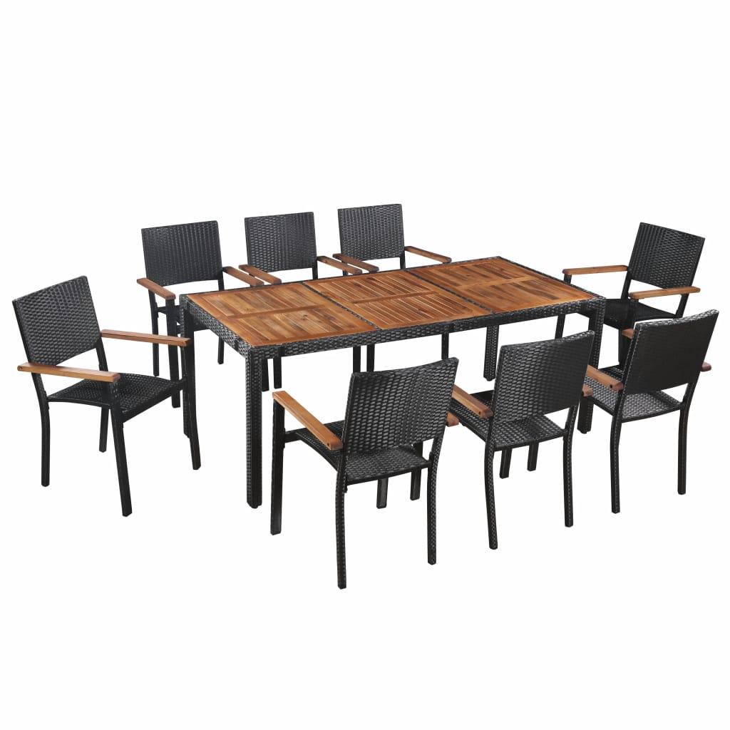 vidaXL Matgrupp för trädgården 9 delar konstrotting & akaciaträ