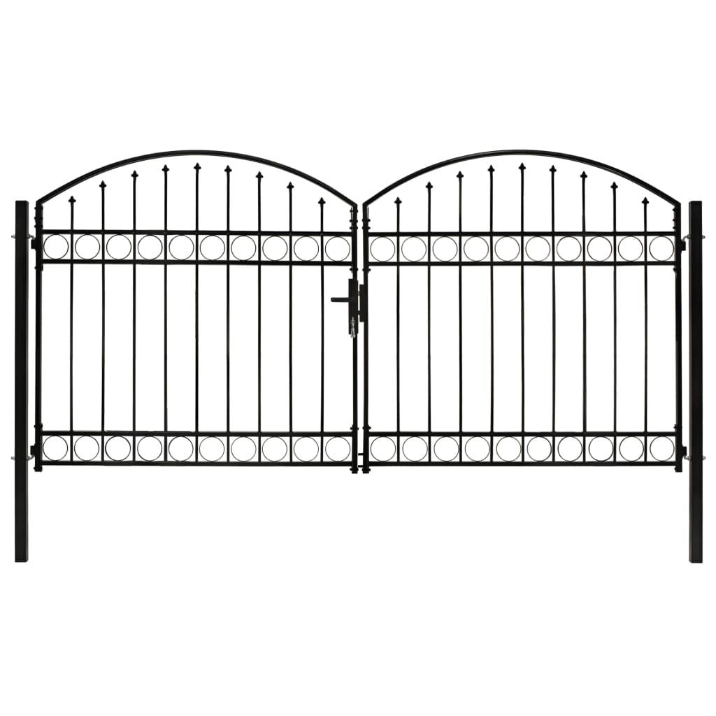 vidaXL Hageport med dobbel dør og buet topp stål 300x125 cm svart