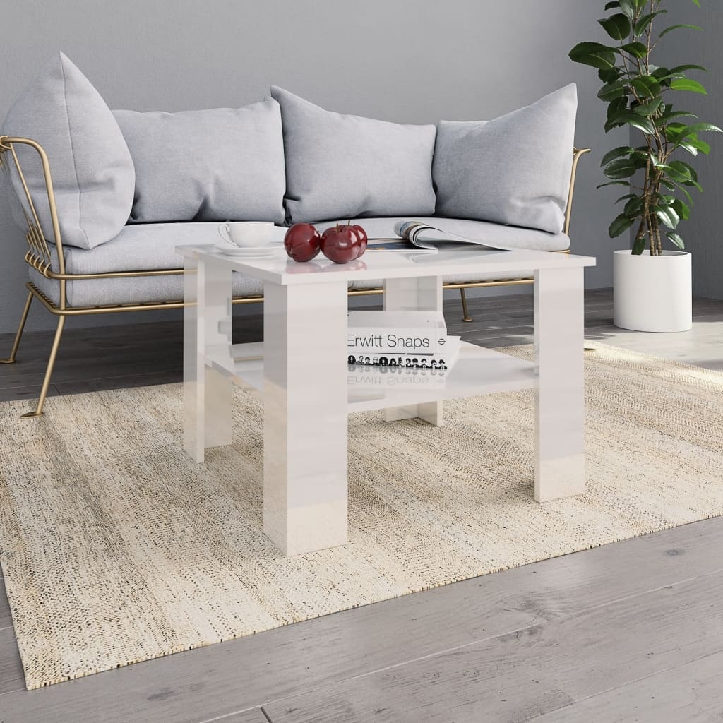 vidaXL Soffbord vit högglans 60x60x42 cm spånskiva