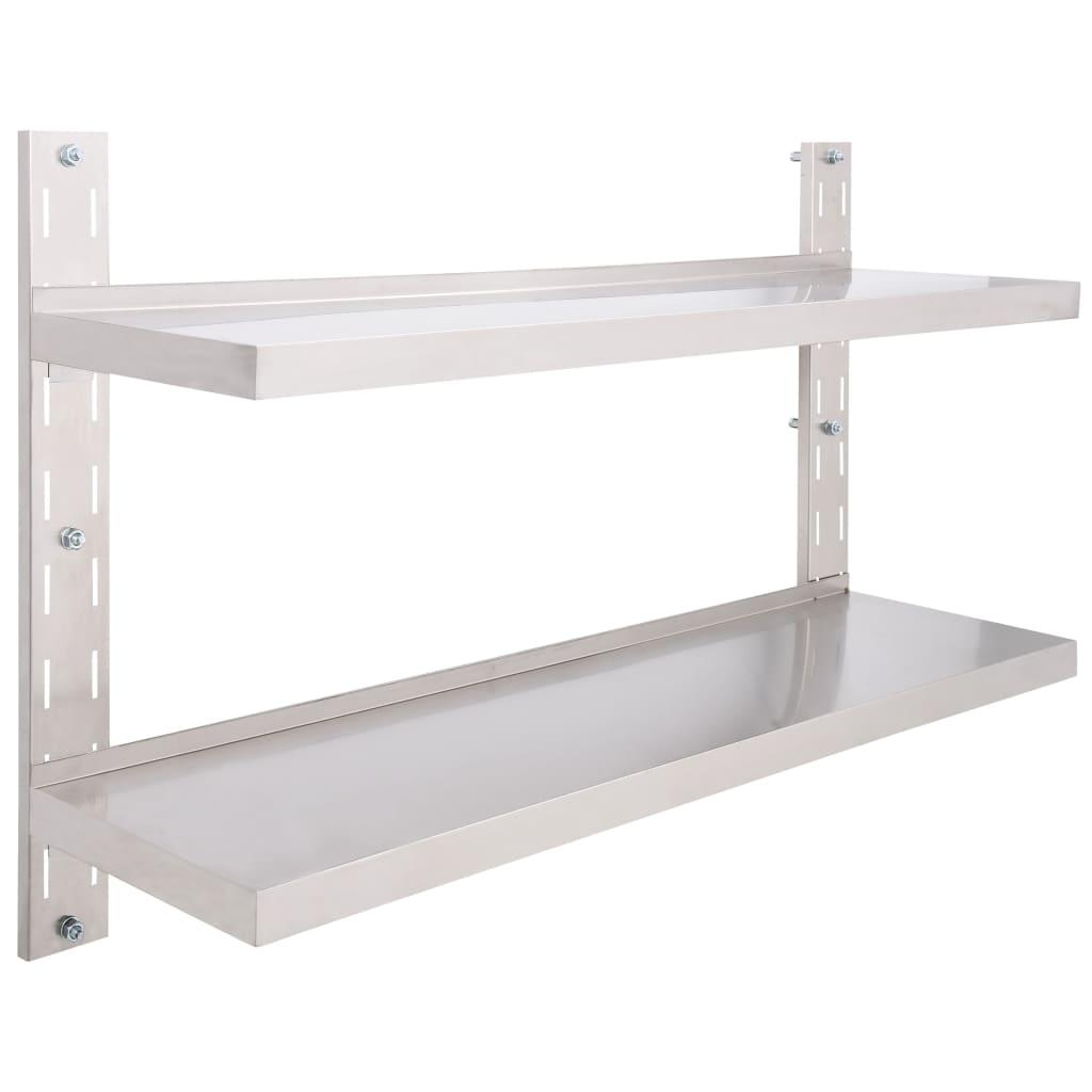vidaXL Svävande vägghylla 2 plan rostfritt stål 120x30 cm